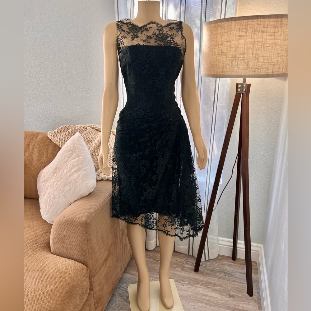 Vintage ESTEVEZ Sheer Black Floral Lace Dress Size S Small Retro Sleeveless